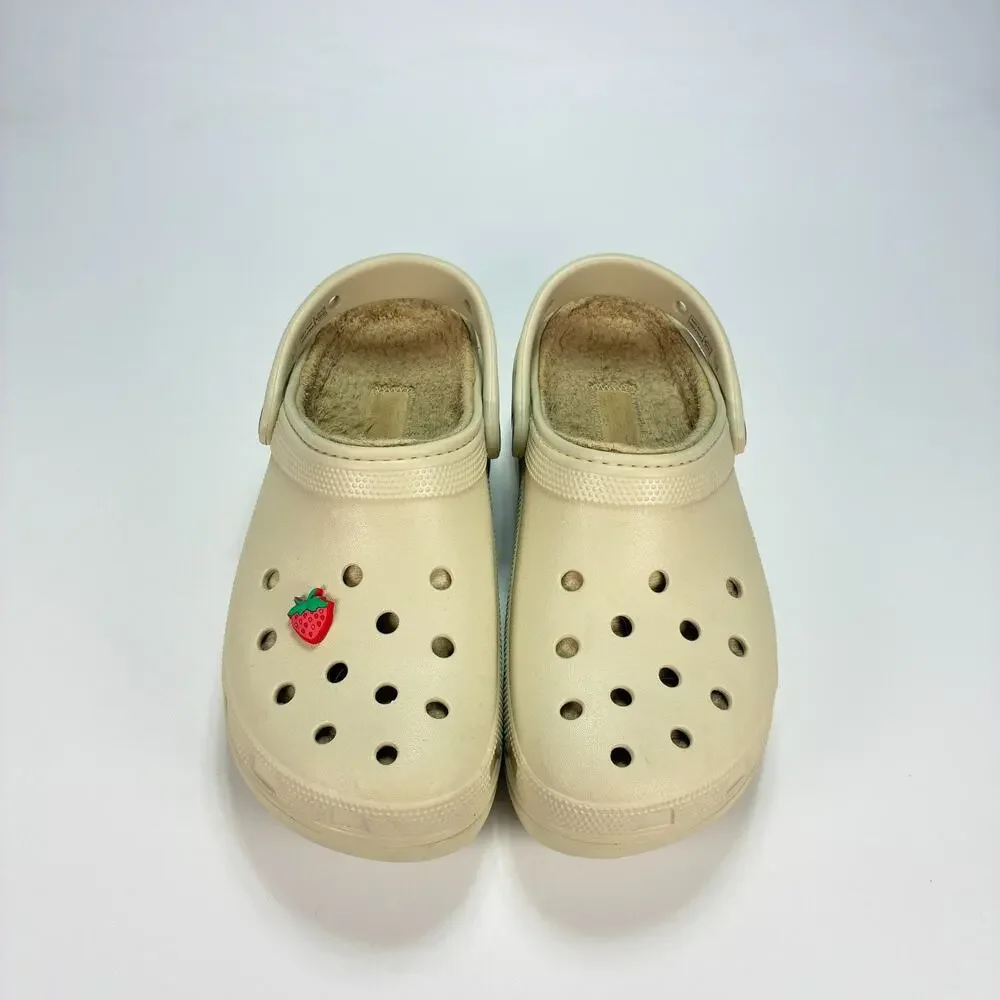 Crocs Classic Lined Clog Bone Comfort Faux Fur Lining Shoes 207938 Womens Size 8